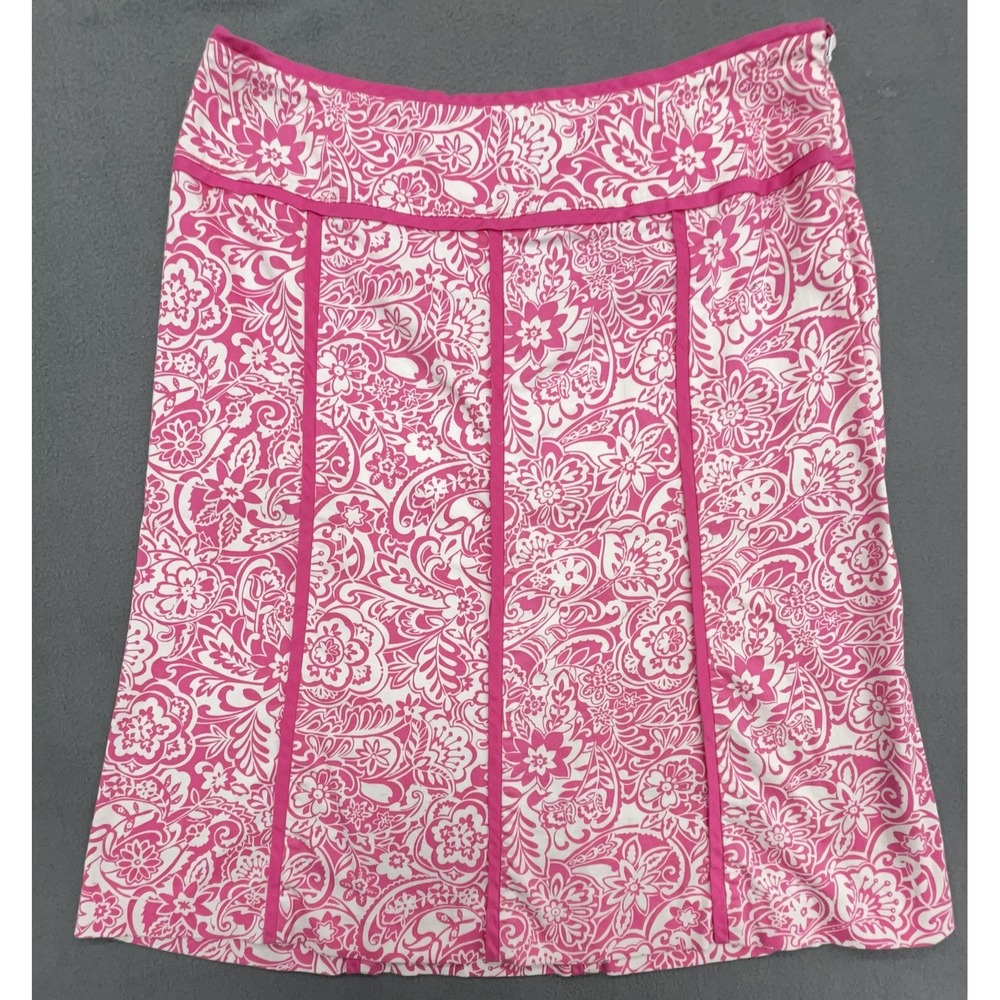 Norton McNaughton Skirt 10 Pink Paisley Cotton Stretch Preppy Flirty Sporty Boho